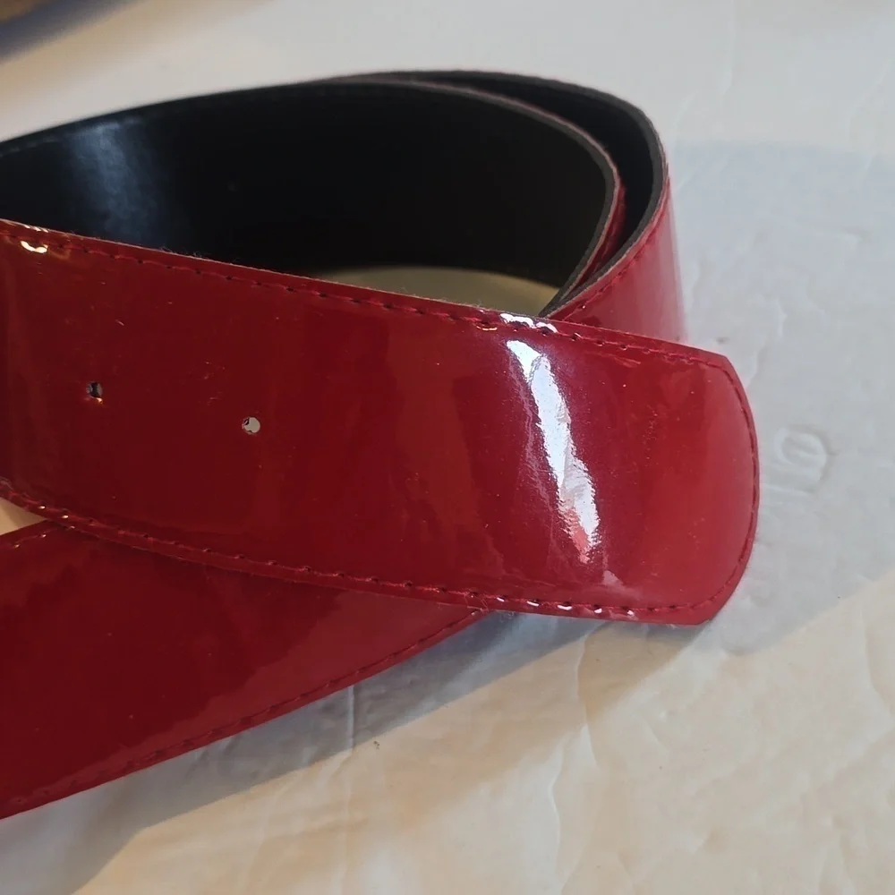 Womens RED Vintage Vinyl WIDE belt RETRO Rockabilly Mod Sz.M/L